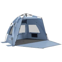 Outsunny 2-3 Person Pop Up Beach Tent, UPF15+ Sun Shelter with Extended Floor, Sandbags, Mesh Windows and Carry Bag, Light Blue(m-1)