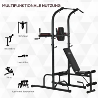 HOMCOM Kraftstation mit Klimmzugstange multifunktionale Dip-Station Trainings-Gerät für Zuhause Fitness Stahl Schwarz 187 x 110 x 220 cm(m-6)