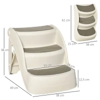 PawHut Escalera para Mascotas de 3 Peldaños Plegable Escalón para Perros Gatos para Cama Sofá 49x38x38 cm Crema(m-3)