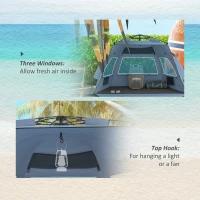 Outsunny 2-3 Person Pop Up Beach Tent, UPF15+ Sun Shelter with Extended Floor, Sandbags, Mesh Windows and Carry Bag, Light Blue(m-6)