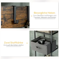 HOMCOM Garderobenständer im Industrie-Design, 8 Regalböden, 5 Kleiderhaken, 1 Schuhbank, 2 Schubladen, Grau + Braun(m-6)