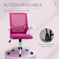 Vinsetto Sedia da Ufficio Ergonomica con Supporto Lombare, Braccioli Pieghevoli, Sedia da Scrivania Girevole in Rete Traspirante con Schienale Reclinabile e Altezza Regolabile, Capacità 120kg, Rosa(m-5)