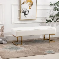 HOMCOM Sitzbank für Schlafzimmer Truhenbank Bettbank Wohnzimmer Kunstleder Metall Weiß+Gold 120 x 43 x 42 cm(m-2)