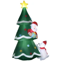 Outsunny Albero di Natale Gonfiabile con Babbo Natale e Cagnolino, Luci LED e Gonfiatore Incluso, 112x80x180cm(m-10)