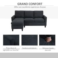 HOMCOM Canapé d'angle canapé 3 places avec méridienne réversible gauche ou droite pour salon, bureau, appartement, tissu polyester 197L x 139l x 91H cm gris foncé(m-6)
