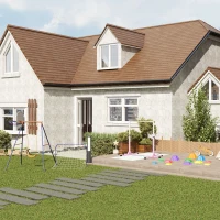 Outsunny Kinderschaukel-Set, Fußballtor, Basketballkorb, für 3 bis 8 Jahre, Stahlgestell(m-9)