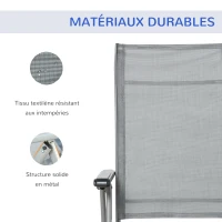 Outsunny Chaise longue pliable transat bain de soleil fauteuil relax jardin avec dossier & repose-pied réglable multi-positions, métal époxy textilène, gris(m-6)