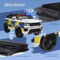 HOMCOM Coche Eléctrico Infantil de Policía Coche de Batería 12V con Mando a Distancia Bluetooth Luz USB Sirena Blanco(m-6)