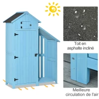 Outsunny Armoire abri de Jardin Remise pour Outils 3 étagères 2 Portes loquets + Range-bûches Toit Pente bitumé Bois Sapin traité Bleu(m-5)