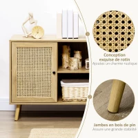 HOMCOM Meuble de rangement buffet 1 porte cannage effet bois - dim. 80L x 39l x 70H cm(m-7)