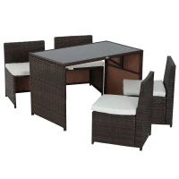 Outsunny 5-teiliges Polyrattan Gartenmöbel-Set, wetterfest Balkonmöbel für 4 Personen Terrassenmöbel mit Tisch 4 Stühle Kissen, Lounge-Set Essgruppe Sitzgruppe für Balkon, Garten, Braun+Khaki(m-10)