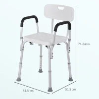 HOMCOM Silla para Ducha Taburete de Ducha Antideslizante con Altura Ajustable y Reposabrazos Regulable Carga 136 kg(m-2)