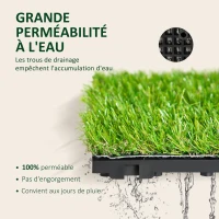 Outsunny Gazon synthétique Artificiel Set de 20 Dalles Carreaux 30 x 30 cm épaisseur Confort 3,5 cm à emboîter Vert(m-5)