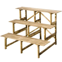 Outsunny 3 Tier Outdoor Plant Stand, Wood Ladder Shelf, Flower Pot Display Rack for Garden Backyard(m-11)