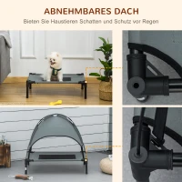 PawHut Erhöhtes Hundebett mit Baldachin, Haustierbett, Hundeliege outdoor mit Dach, Atmungsaktiv, Taftstoff für Camping Grau 61 x 46 x 62 cm(m-5)
