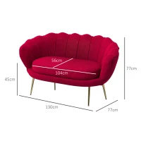 HOMCOM Divanetto 2 Posti in Stile Industrial Chic in Tessuto Effetto Velluto e Metallo, 130x77x77 cm, Rosso Scuro(m-3)