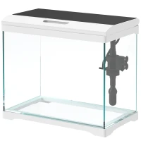 PawHut Aquarium, 17L Tropisch Vissenaquarium, Gemakkelijk te onderhouden, Heldere zichtbaarheid, met LED-verlichting, 35L x 21B x 31H cm, Wit+Zwart(m-1)