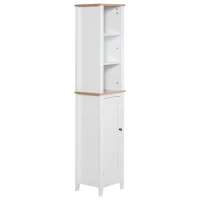 Kleankin Armario Alto para Baño Mueble Columna de Baño con 3 Estantes Abiertos y Armario de Puerta Balda Ajustable Interior Carga Máx. 40kg 35x30x170 cm Blanco(m-10)