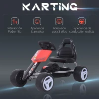 HOMCOM Coche de Pedales Go Kart con Asiento Ajustable Carga 30kg Go Kart Racing Deportivo para Niños 3 Años Juguete Exterior 80x49x50cm Acero(m-4)