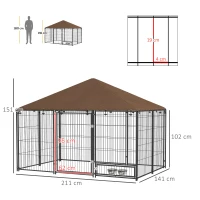 PawHut Chenil extérieur pour Chiens en acier et Tissu Oxford Support gamelle et Toit résistant aux intempéries Espace spacieux(m-3)