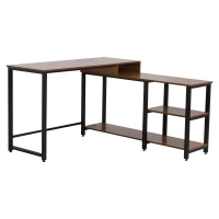 HOMCOM Mesa de Ordenador en Forma de L Escritorio de Oficina Diseño de Esquina con Múltiples Estantes Gran Superficie de Melamina Marco Metálico 130x130x78 cm Nogal(m-1)