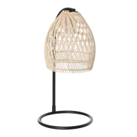 HOMCOM Tischleuchte im Boho-Stil, 1,5 m langes Kabel, Lampenschirm aus Rattan, 20 cm x 20 cm x 41 cm, Schwarz + Natur(m-1)