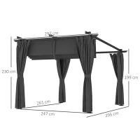 Outsunny 3 x 3 m Retractable Roof Pergola, with Curtains - Dark Grey(m-3)