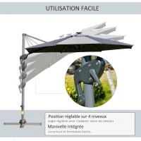 Outsunny Parasol déporté octogonal parasol LED solaire inclinable pivotant manivelle piètement aluminium dim. Ø 3 x 2,55H m gris(m-5)