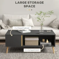 HOMCOM Coffee Table for Living Room, Modern Centre Table with Storage Compartments and Cabinets, Rectangular Side Table, 115x 58x 45cm, Grey(m-5)