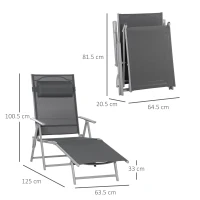 Outsunny Steel Fabric Sun Lounger Outdoor Folding Chaise Lounge Chair Recliner with Portable Design & 7 Adjustable Backrest Positions - Dark Grey(m-3)