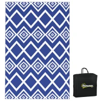 Outsunny Plastic Straw Reversible RV Outdoor Rug with Carry Bag, 182 x 274cm, Blue and White(m-1)