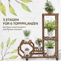 Outsunny Blumenregal, 6 Regalböden, mobil, Indoor & Outdoor, 86 x 30 x 102cm, Dunkelbraun(m-4)