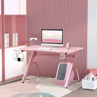 HOMCOM RGB 120 x 66cm Gaming Desk, Computer Table with Carbon Fibre Surface, Headphone Hook, Cup Holder, Controller Rack, Home Office Desk, Pink(m-10)