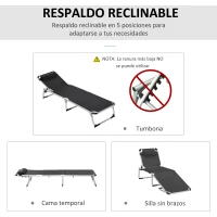 Outsunny Tumbona Plegable Reclinable de Aluminio con Reposacabezas Extraíble y Respaldo Transpirable Ajustable en 4 Posiciones para Jardín Terraza Camping Exterior 170x60x76 cm Negro(m-4)