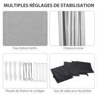 Outsunny Tonnelle de jardin pliante 3 x 3 x 2,75 m anti-UV 30 + avec fenêtres + parois latérales + sac de transport gris(m-7)