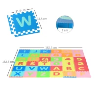 HOMCOM 60-teilige Kinder Puzzlematte Spielmatte mit 36 Matten, 24 Seitenmatten, Kinderspielteppich Spielteppich für Baby & Kinder mit Buchstaben und Zahlen EVA mehrfarbig 31,5 x 31,5 cm(m-3)