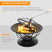 Outsunny Feuerstelle Feuerschale mit Schutz & Schürhaken Outdoor Garten Terrase Ø75 x 55H cm Schwarz(m-6)