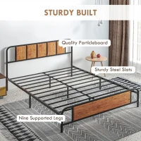 HOMCOM 5.2ft King Bed Frame with Industrial Wood Headboard, Steel Slat Support and 31cm Underbed Storage Space, 160 x 207cm, Rustic Brown(m-6)