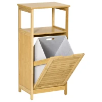 kleankin Mueble Auxiliar de Baño de Bambú Armario para Baño con 2 Estantes y 1 Cajón de Tela Extraíble Mueble de Almacenaje para Salón Cocina 40x30x86,5 cm Natural(m-7)