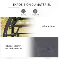 Outsunny Balancelle de Jardin 3 Places Convertible Inclinaison Toit réglable Matelas Grand Confort Rembourrage 8 cm fourni Gris métal époxy Noir(m-7)