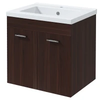 kleankin Mueble de Baño con Lavabo Cerámico Armario Bajo de Lavabo de Pared con 2 Puertas Estante Ajustable 60x45,5x60 cm Marrón(m-10)