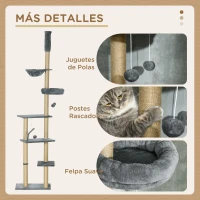 PawHut Árbol para Gatos de Suelo a Techo de 230-250 cm con Altura Ajustable Múltiples Plataformas Cestos Hamaca Bolas Gris(m-6)