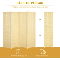 HOMCOM Biombo de 4 Paneles Plegable 180x180 cm Separador de Ambientes Tejido a Mano de Bambú Decoración para Salón Natural(m-6)