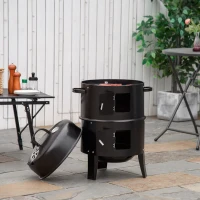 Outsunny 3-in-1 Smoker, Charcoal Barbecue Grill, Fire Pit, Portable BBQ with Thermometer for Garden Camping Outdoor Cooking(m-2)