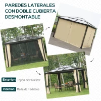 Outsunny Cenador para Jardín 3x3,6 m con Marco de Alumnio Pabellón para Exterior con Techo de Policarbonato Anti-UV Gazebo para Fiestas Eventos Beige(m-5)