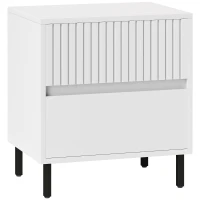 HOMCOM Simple Line Indented Two-Drawer Bedside Table - White(m-1)