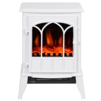 HOMCOM Freestanding Electric Fireplace, Electric Log Burner with LED Flame Effect, Overheating Safety System, 1000W/2000W White(m-11)