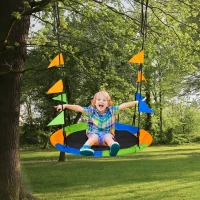 Outsunny Columpio de Jardín Nido Ø100x120-180 cm Altura Ajustable con Cuerdas y Banderas para Niños y Adultos Carga 80 kg Interior y Exterior Multicolor(m-2)