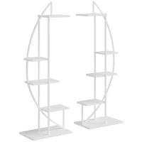 Outsunny Fioriera in Metallo a 5 Ripiani, 2 Pezzi, per Interni ed Esterni, 53x33x154cm, Bianco(m-1)