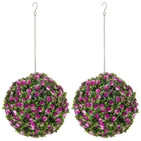 HOMCOM Set of 2 Decorative Artificial Plants, UV-protected Artificial Plant Topiary Rose Balls, Fake Plants for Home Indoor outdoor Decor, 28cm, Purple(m-11)